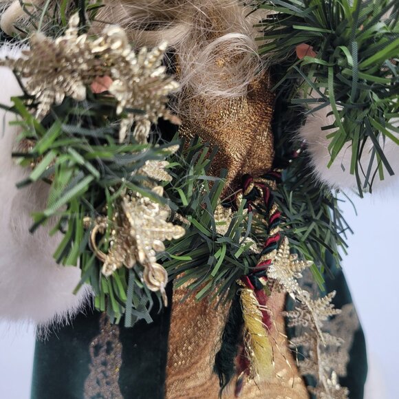 Old World 15" Santa Tree Topper Green Gold Robe with Wreath - Picture 6 of 11